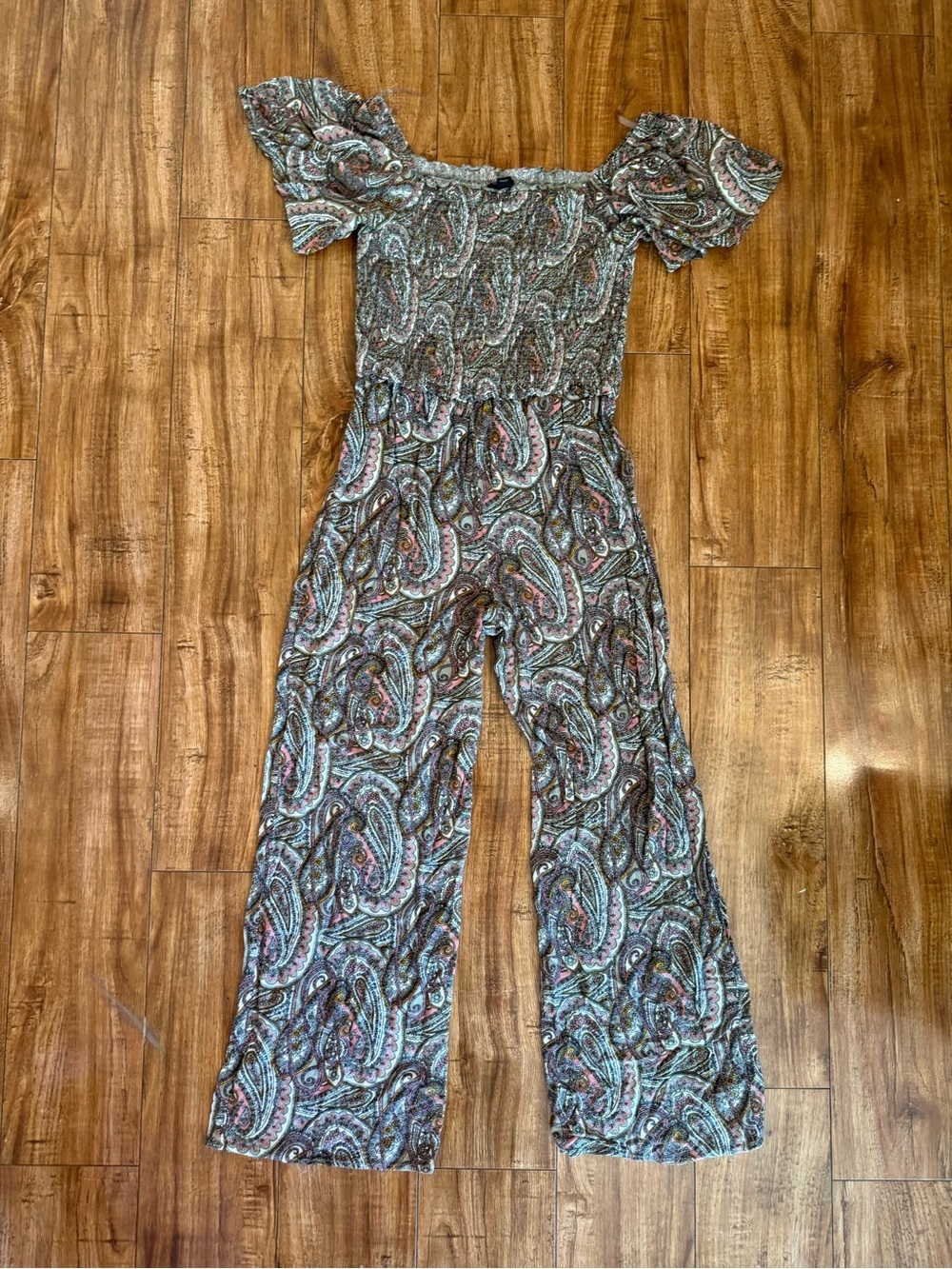 ART CLASS Girls Green Pink Short Sleeve Off Shoulder Paisley Jumper Romper 10-12